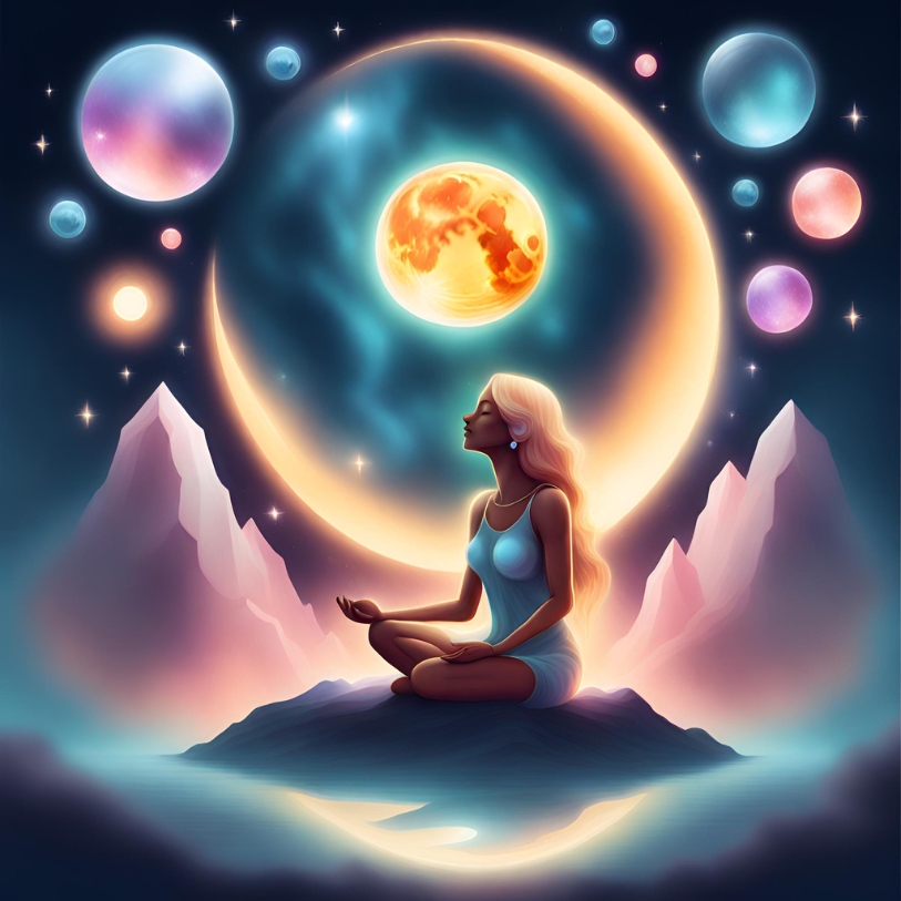 Mindset - woman in meditation wit moon in the background