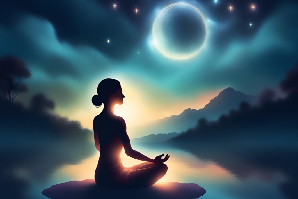 woman meditating with the moon