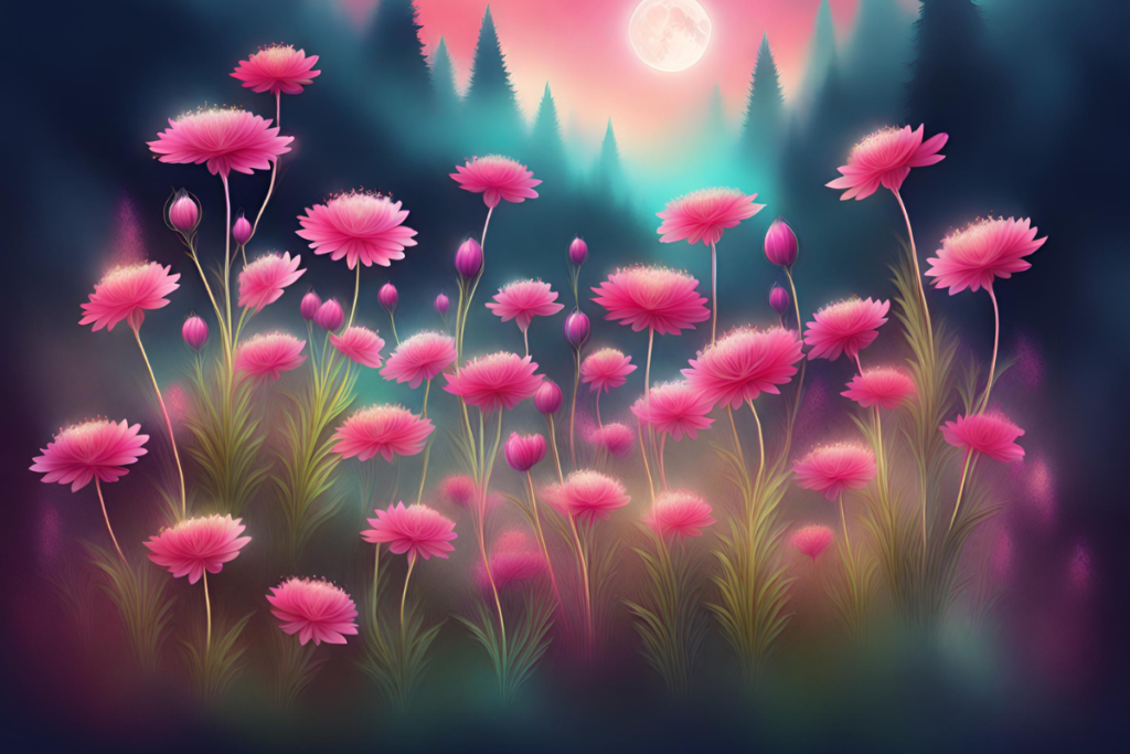 blooming wildflowers under the full pink moon